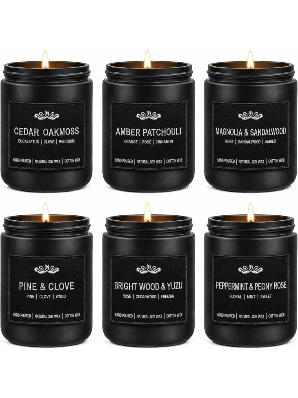 6-Pack Scented Candles for Men, 42 oz Soy Wax, Long Lasting 300 Hours, Gift Set